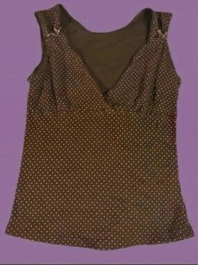 Y2K Lei Brown And Pink Polka Dot Bow Tank Top Size Medium